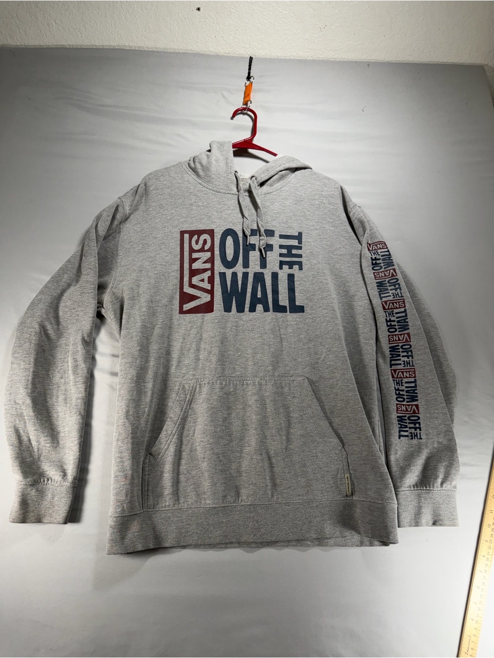 Vans Off The Wall Mens Gray Graphic Pullover Hoodie Sweatshirt Sleeve Print XL